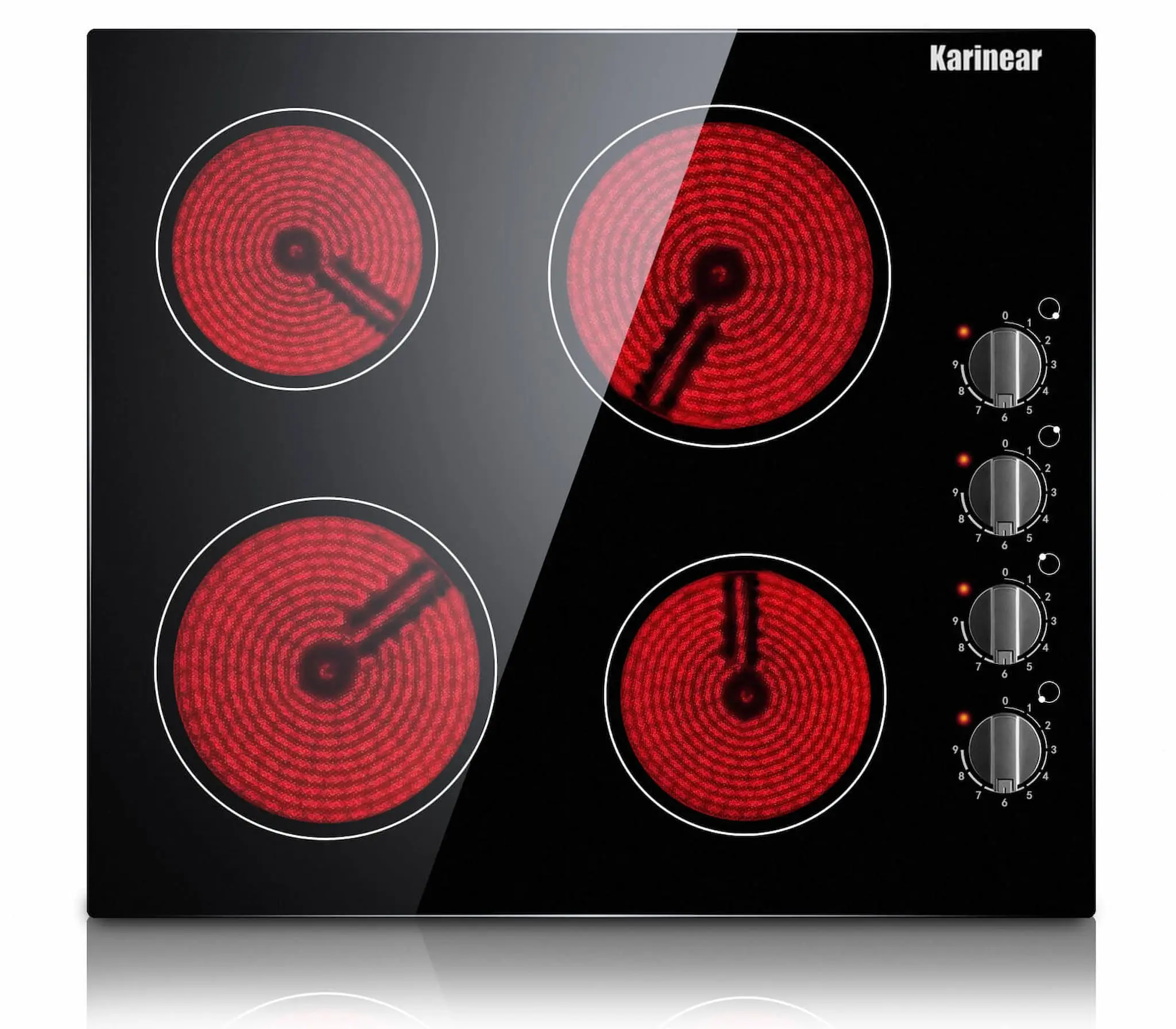 Karinear 24-In Built-in Electric Radiant Stove - 4 Burners, Electronic Knob Control, Residual Heat Indicator, Over-Temperature Protection, Glass Ceramic, Non-Magnetic Stainless Steel Pan Compatible, Hardwired Kitchen Appliances (No Plug) for Home Use