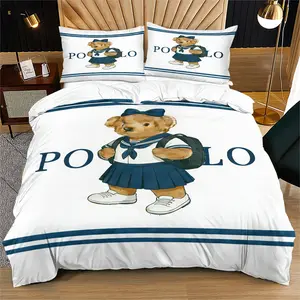 Bear pattern printed soft and durable bedding duvet cover set, including 1 duvet cover and 1 or 2 pillowcases, without a core or pillow, suitable for gifts for teenagers and adults, modern style fashionable bedroom bed decoration