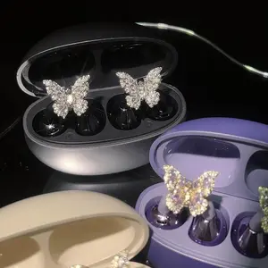 Rhinestone Butterfly Earbud Jewelry Sparkling Clip-On Accessories for Wireless Headphones Universal Design with Marquise and Round Crystals DIY Diamond Button Ear Decor