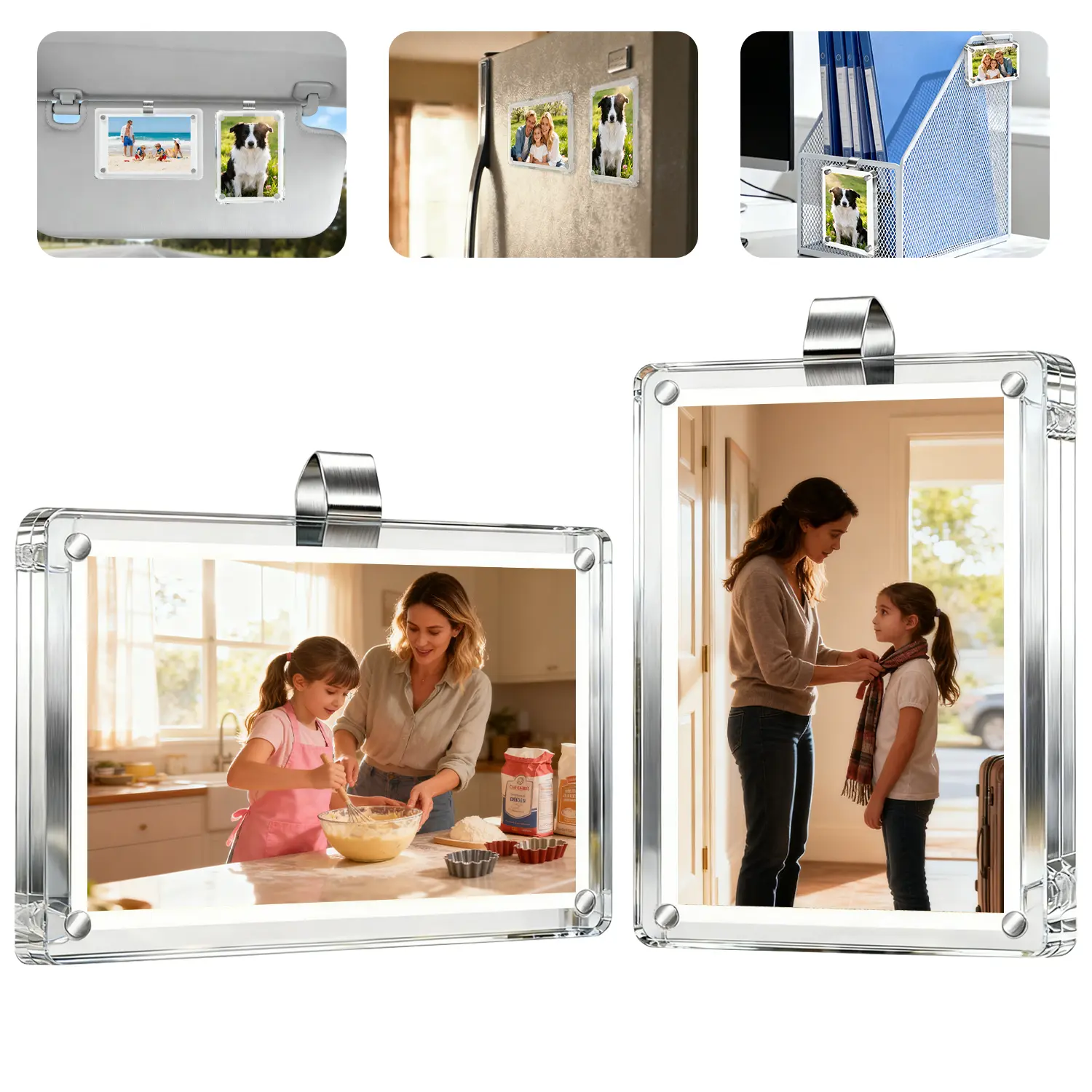 Car Picture Holder for Sun Visor – Magnetic 2.36"x3.54" Car Visor Photo Clip, Horizontal & Vertical Photo Display, Wallet-Size Clear Acrylic Car Picture Frame Perfect for Polaroid Go and Instax Mini,1/2PCS