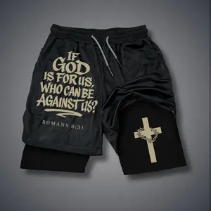 Christian Clothing Double-Layer Sports Shorts Graphic Shorts Black Shorts Camo Shorts Streetwear Shorts Men Outfits Men Short Shorts Vacation Outfits Shorts