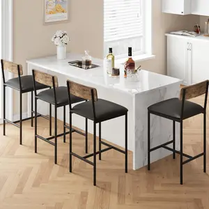 Bar Stools Set of 4, Counter Height Bar Stools with Back & Upholstered Wider Seat, 25.5" Kitchen Barstools with Footrest for Kitchen Island, Bars Counter, Easy Assembly, Retro Brown Dining Room Chairs