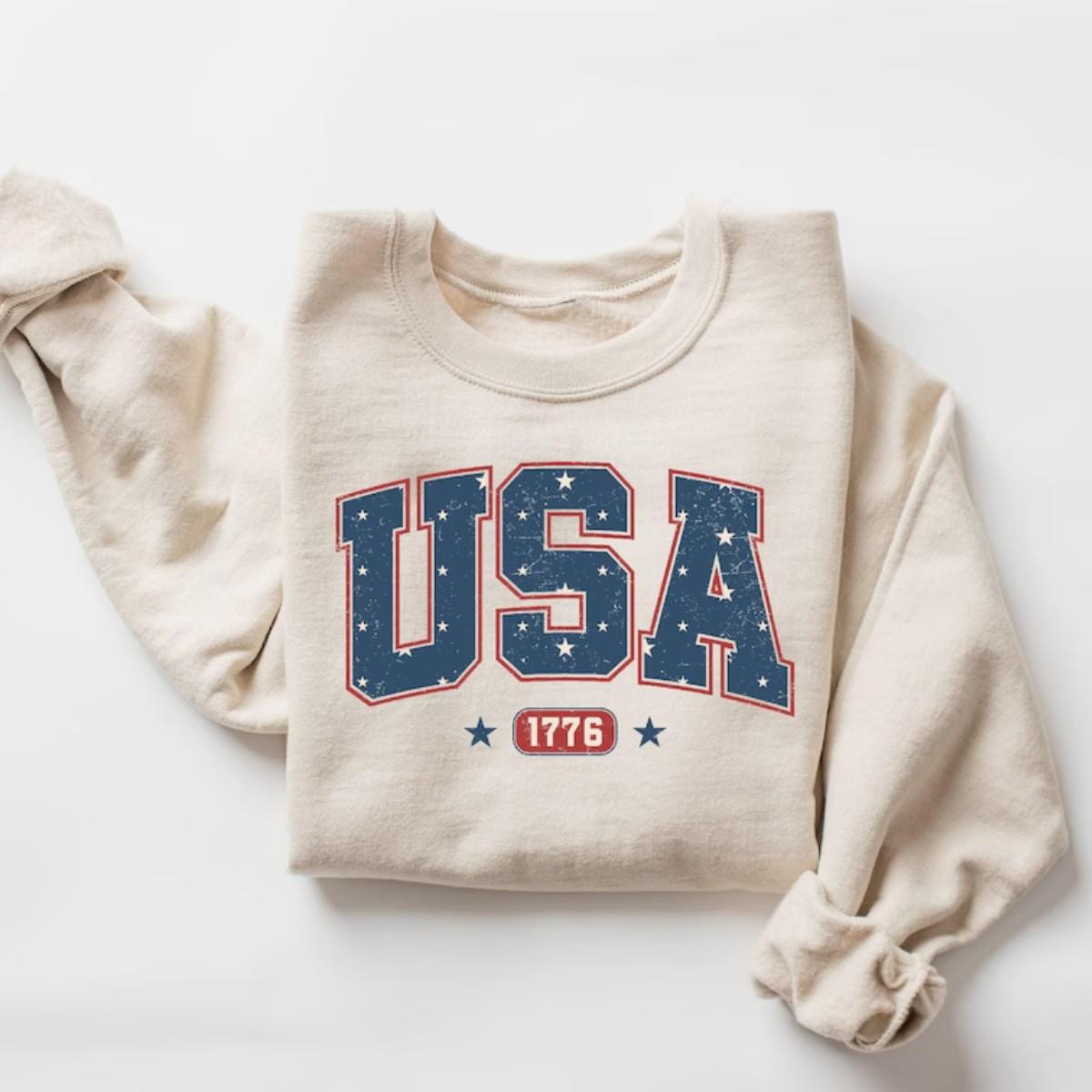 Retro USA Sweatshirt, She Loves Jesus And America Too, Womens USA Crewneck Sweatshirt, USA Shirt, America Sweatshirt, 4th of July Sweatshirt