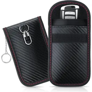 JUSTTOP 2-Pack Faraday Key Fob Protector, 3.15"X5.12" Double-Layer Carbon Fiber Material Anti-Theft Faraday Bag | Car RFID Signal Blocking Pouch, Anti-Hacking for Car Key Fob Cover (Black)