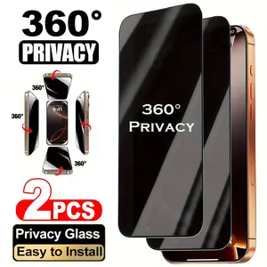 2 Pcs 360° AR Anti-Reflection Privacy Tempered Glass for iPhone 17 16 15 14 13 12 11 Pro Max Plus X XS MAX XR Ant-spy Screen Protector