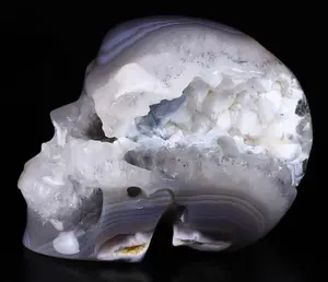 5.0" Agate Geode Carved Crystal Skull, Realistic, Crystal Healing