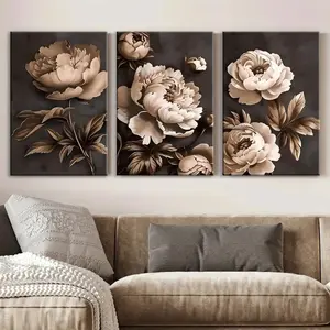 A 3-piece vintage floral framed canvas print set - Elegant white and beige peony wall art, suitable for modern bedroom, living room, and hallway decor - Perfect for home decoration and gift wrapping, canvas wall art |   Vintage Floral Design |   Wooden fr