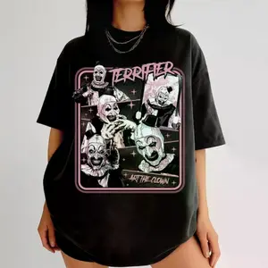 Terrifier Art The Clown Horror Movie T Shirt Scary Clown Tee Unisex Horror Fan Gift Casual Cotton Top for Women Black Streetwear Crewneck