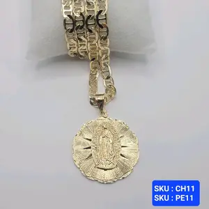 Virgin Mary Pendant Chain 24 Inches 6 Millimeters Laminated Gold Elegant Jewelry SKU CH11 PE11