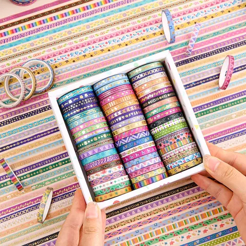 60-Roll Ultra-Thin Festive Washi Tape Set – Vibrant Colors & Half Gold Foil Decorative Tapes for Scrapbooking, Journaling, Gift Wrapping, Party Decor, Creative Uses, Creative DIY Crafts, and DIY Projects