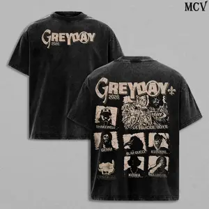 GreyDay 2026 Tour Tee Washed Menswear Top Heavy Cotton Underwear Double Printed Unisex Oversize Underground Rap Hip Hop Music Vintage Graphic Streetwear Cotton T-Shirt, Washed Hoodie & Sweatshirt Option Concert Tour Merch for Fans