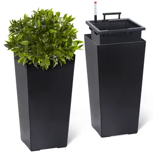 Planters Set of 2, Outdoor＆Indoor Planter Pots, High Front Porch Planter Pots with Drainage Holes＆Water Level Monitor＆Inner Bucket, Automatic Watering