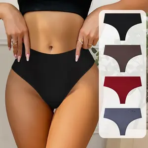 HOTCOM Women High Waist Seamless Thongs Tummy Control Underwear Soft Stretchy Bikini Panties No show T-back S-3XL Comfy Womenswear 4pcs Spring Statements
