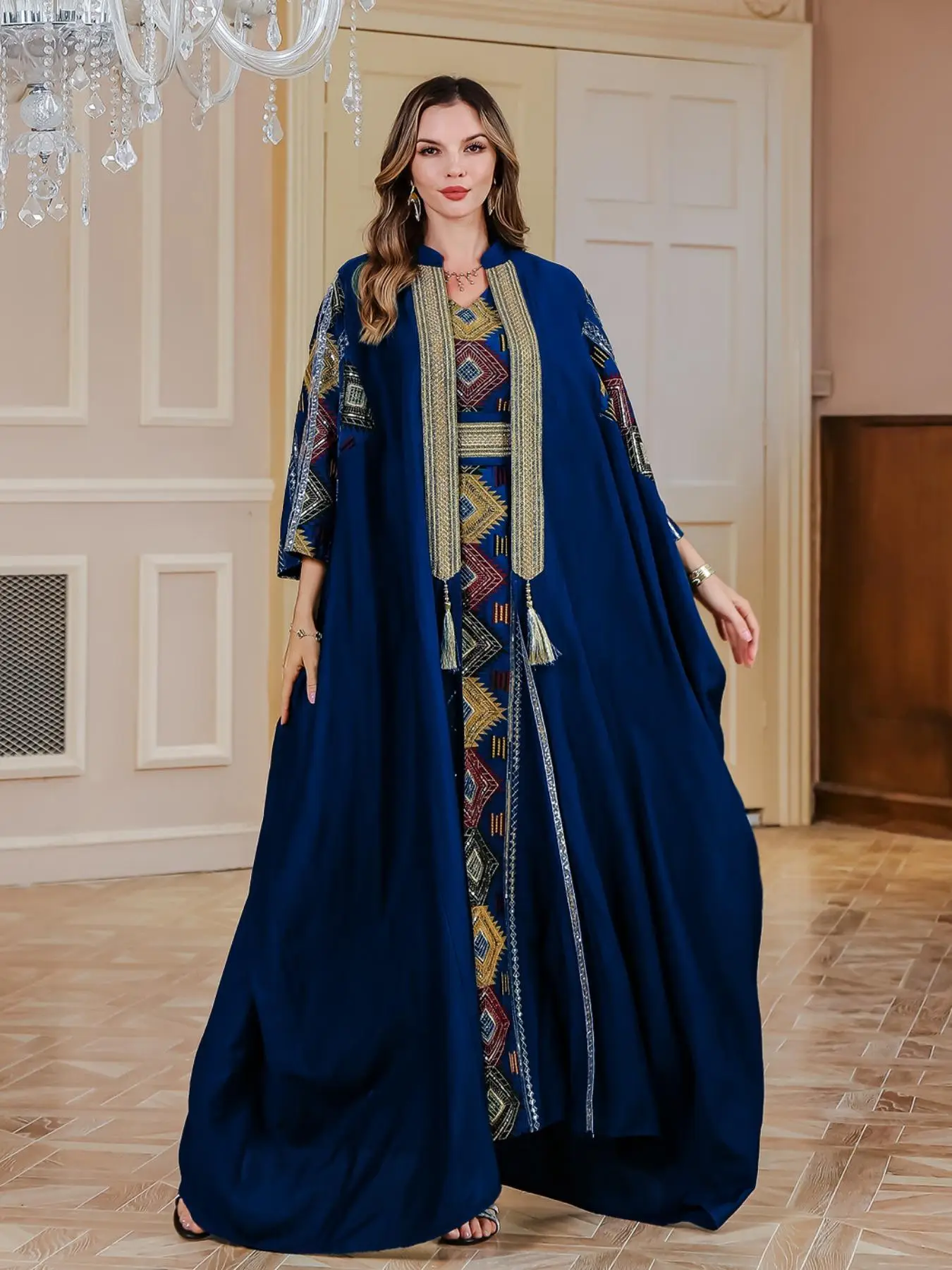 Women's Embroidery Long Sleeve Muslim Abaya without Hijabs, Chic Modest Casual Abaya Dress for Daily Wear, Women's Islamic Clothing for All Seasons