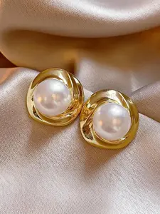 Baroque Faux Pearl Decorated Stud Earrings, Fashionable Jewelry for Women, Trendy All-match & Exquisite Jewelry for Birthday Gift, Elegant Minimalist Earrings, Classic Style Earrings