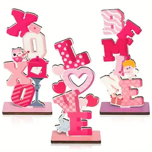 Valentine's Day wooden three-piece tabletop decoration, a unique gift for your lover, a perfect addition to decoration, home gift, wedding party decoration and handicraft