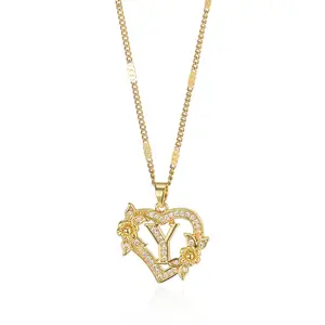 Summer women's heart-shaped necklace, stainless steel necklace with diamond and floral decorations, suitable for girls' daily fashion wear