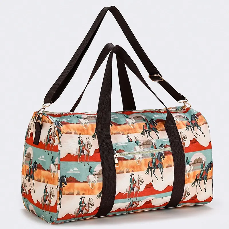 Western Cowboy Travel Duffel Bag, Portable for Travel, Black Straps