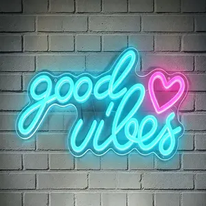 Wall-Mounted Good Vibes Acrylic Heart Neon Light, Led Neon Sign, USB Dimmable, Ideal for Bedroom, Girl Room, Bar, Party, Birthday Gift Decor
