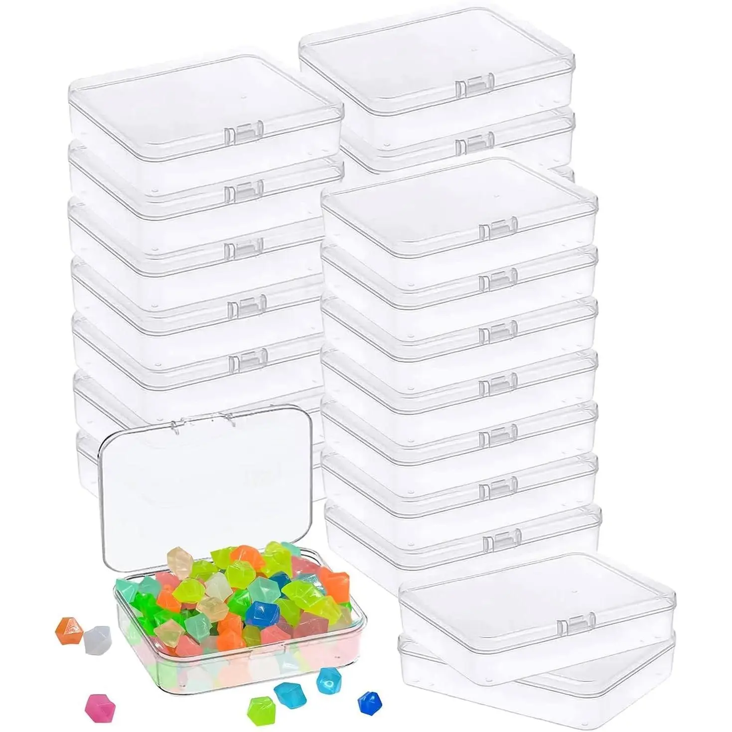 6 count Mini Plastic Storage Containers Box with Lid, 3.5x2.4 Inches Clear Rectangle Box for Collecting Small Items, Beads, Game Pieces, Business Cards, Crafts Accessories