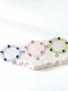 Three-Piece Heart Star Crystal Bracelet Set, Beaded Bracelet, Sweet Personalized Friendship Beads, Perfect for Bff Gatherings, Memorial Jewelry