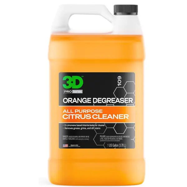 1 Gal 3D Orange Liquid Degreaser - Citrus-Based Powerful Cleaning Car Engine Cleaner, Water-Based, Non-Corrosive, Environmentally Safe Trustworthy Solution for Oil, Grease, Grime, Adhesives - Interior & Exterior Use