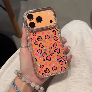 Full-screen Heart-shaped Luxury Rhinestone Fashion Phone Case, Transparent Sparkling Diamond Frame Star Case Anti-drop Case, Suitable for iPhone 17 Pro Max, 17 Air, 16, 15, 14 Plus, 13, 12, 11 Protective Cover. Christmas Gift, New Year