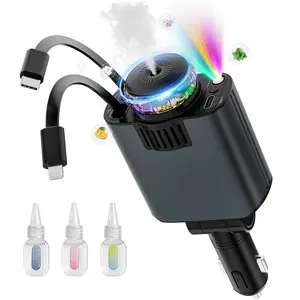 5 in 1 Retractable Car Charger, 45W USB C Car Charger with Aromatherapy & Star Light, Fast Charging Compatible with iPhone & Android, High Speed Charger, Multifunctional Charger