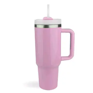 40 oz Handled Tumbler Standard Glossy Pink Drinkware Bottle with Handle and Straw