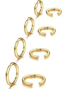 4 Pairs Golden Open Clip on Earrings for Women Men Stylish Unisex Non-piercing Accessories Premium Stainless Steel Cool Fake Ear Clip Set Chic Open-shaped Designs Sleek Golden Metallic Finish Modern Edgy Fashion Vibe Flexible Clip Structure