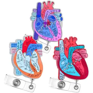 3 PC Cardiac Heart Phlebotomy Badge Reel Holder Retractable with ID Name Card Tag Clip for Nurse Nurses Nursing Anatomy Surgery Student Doctor CNA RN MA ICU LPN Medical Hospital Accessories