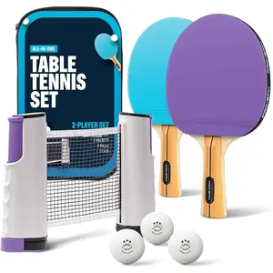 Portable Ping Pong Set with Retractable Ping Pong Net for Any Table, -in- Table Tennis Set with Ping Pong Paddles, Balls & Case, Table Top Family