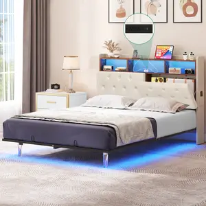 Yitahome Full/King/Queen Floating Bed Frame with LED Lights, Platform Bed Frame with USB and Type-C Ports Button, PU Upholstered Platform Bed with Bag, No Box Spring Needed,Noise Free