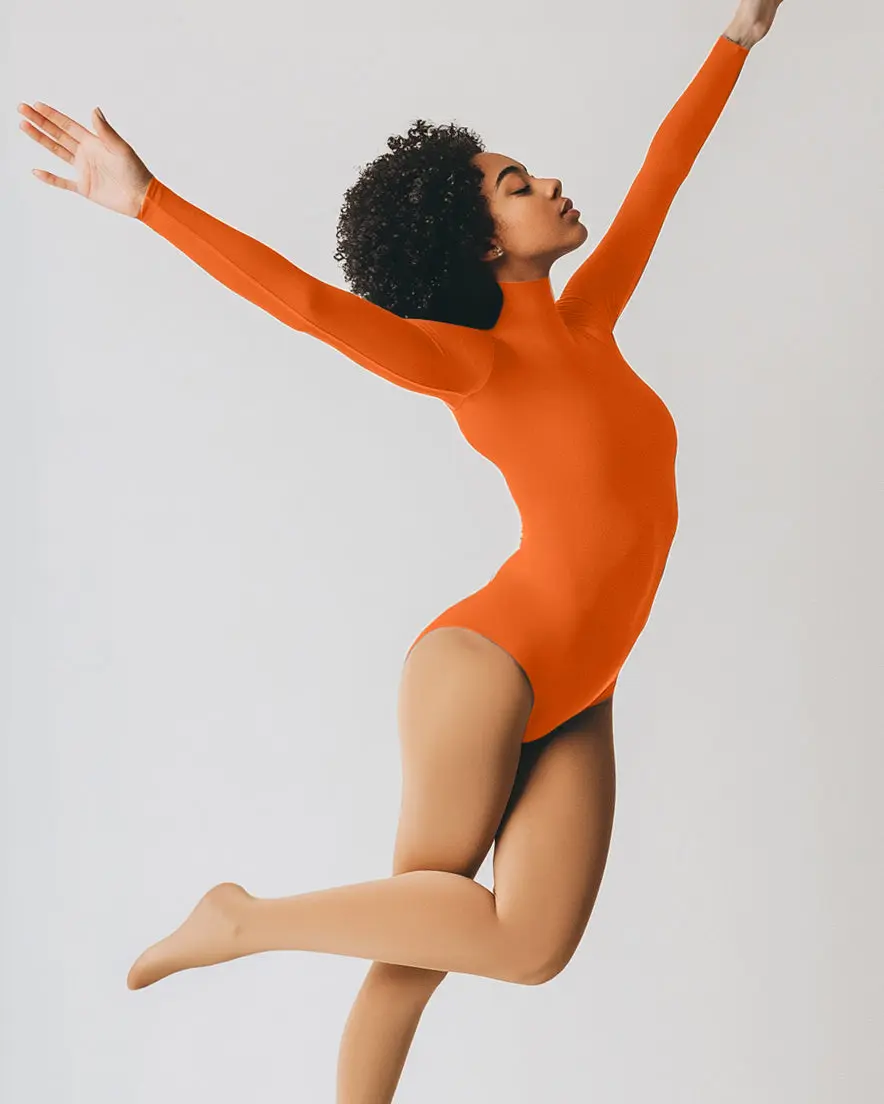 Long Sleeve Mock Neck Leotard - Orange