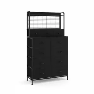56" H Dressers with 11 Fabric Drawers, Wooden Chest of Drawers with Charging Station, Industrial Storage Organizer for Entryway, Bedroom,