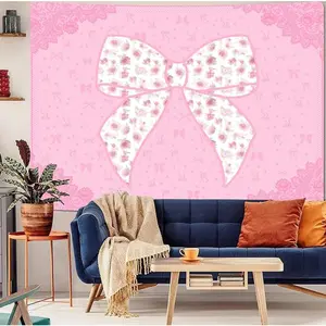 Valentine's Day Tapestry Aesthetic Wall Hanging Cute Bowknot Tapestries for Girls Bedroom Home Decor Dormitory Decoration