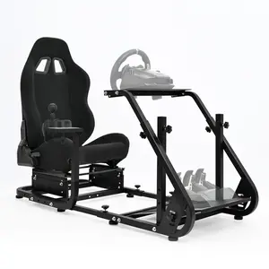 Supllueer Racing Simulator Cockpit with Comfort Gaming Seat Mountable Monitor Stand Fit for Logitech/Thrustmaster/Fanatec G25 G27 G29 T248 T300,Driving Race Sim Mount No Steering Wheel Pedal
