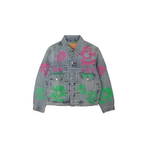 Bstroy Tears Type-2 Light Wash Denim Trucker Jacket "Pink / Green" 802_700_63