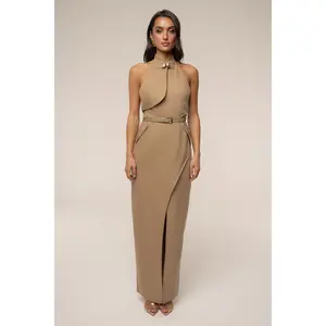 Tan Aria Keyhole Maxi Dress
