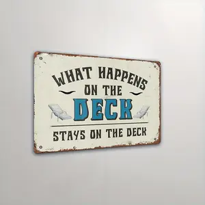 Metal Tin Signs, Vintage Art Deco Style Iron Tin Sign "What Happens on the Deck Stays on the Deck" - Multipurpose Wall Hanging Decor, No Electricity Needed, Metal, Inches