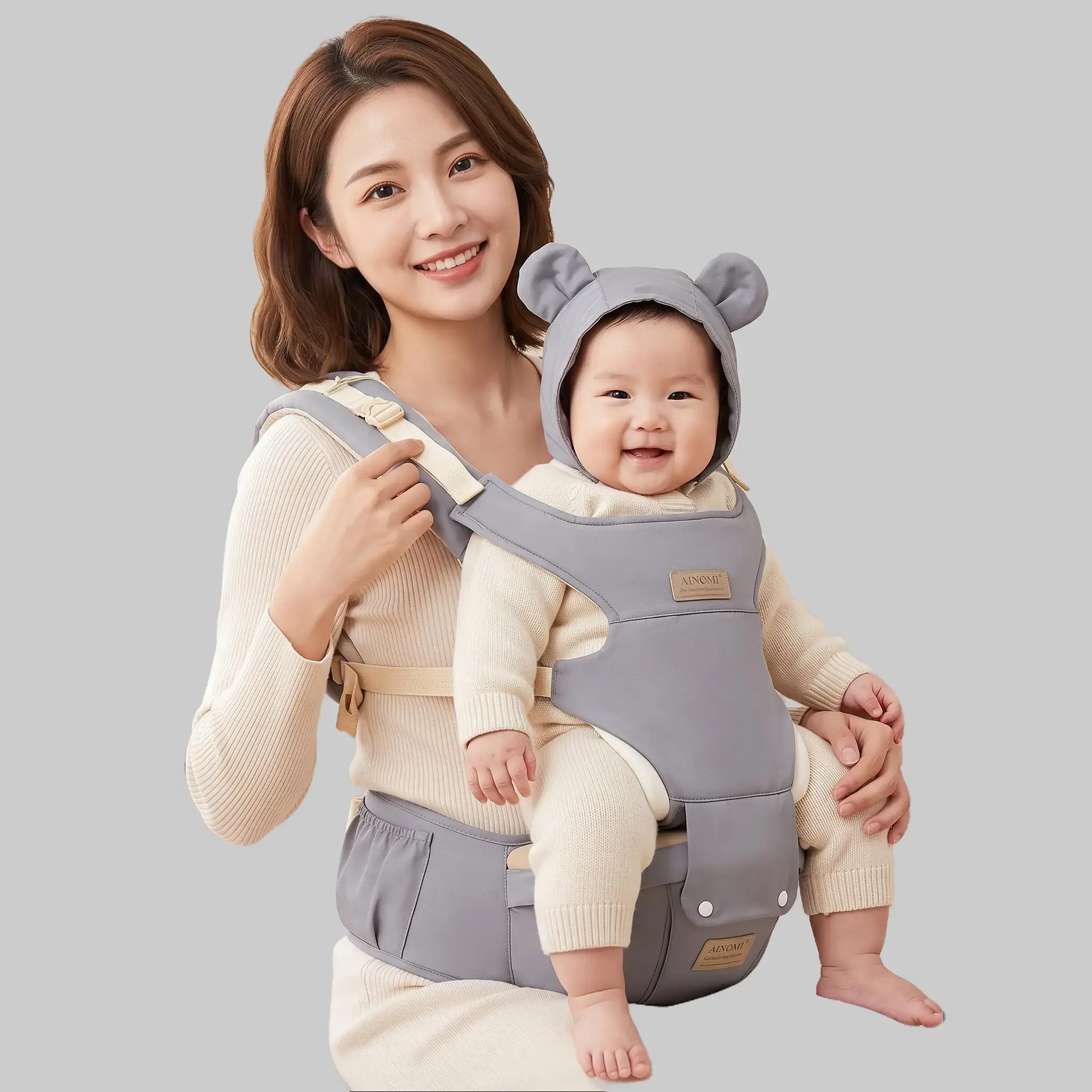 Ergonomic Unisex Hands-Free Baby Hip Seat Carrier, All-Season Mesh Fabric Multi-Posi Adjustable Wrap with Logos, Complete Accessories for 0-36Months 7-44Lbs Infants, Lightweight Velcro Design, Daily/Travel Baby Essential, Perfect Labor Day Gift babysling