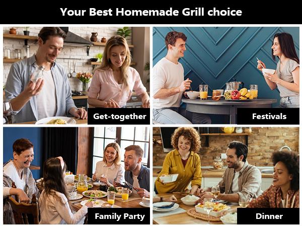 Pukomc Corded 2-in-1 Electric Indoor Grill & Pan - 1800W Smokeless, Temperature Control, Removable Non-Stick Plate, Grill Net, Dishwasher Safe Kitchen Supplies for Apartment Stuff
