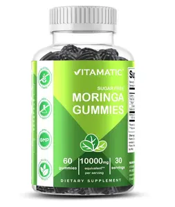 Vitamatic Sugar Free Moringa Gummies – 10,000 mg Equivalent per Serving (from 200 mg of 50:1 Extract) – Green Superfood Supplement – 60 Pectin-Based Vegan Gummies – No Sugar Added