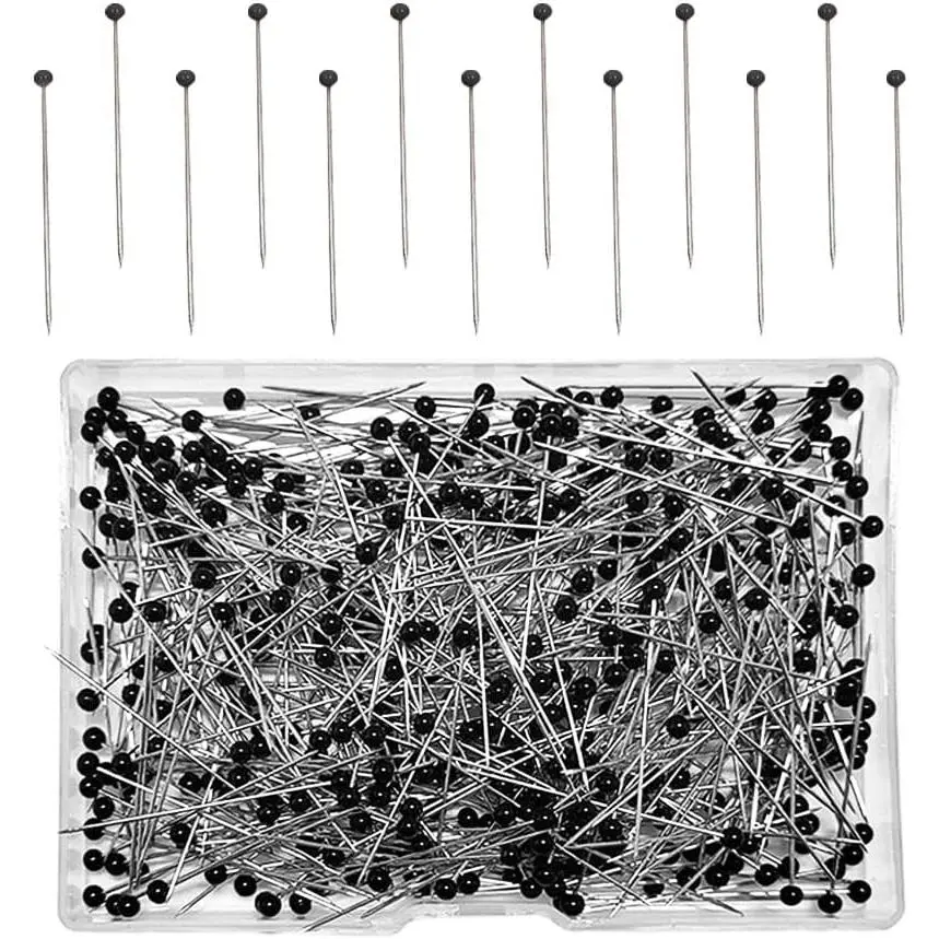 500 count Sewing Pins, Ball Glass  Pins, 1.5 inch Straight Pin, Ball  Quilting Pin, Straight Pin for Fabric (Black)