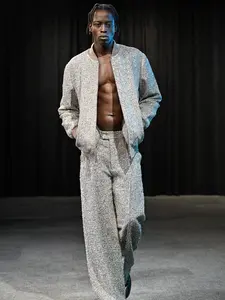 SilverStar Men's Bomber Jacket in Reflective Metallic Tweed with Lurex Fiber and Sequins