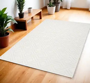 212 MAIN 4 x 6 ft. Modern Machine Woven Geometric Rectangle Area Rug, Ivory Low Pile Decorative Rug Mat, Home Decor for Living Rooms