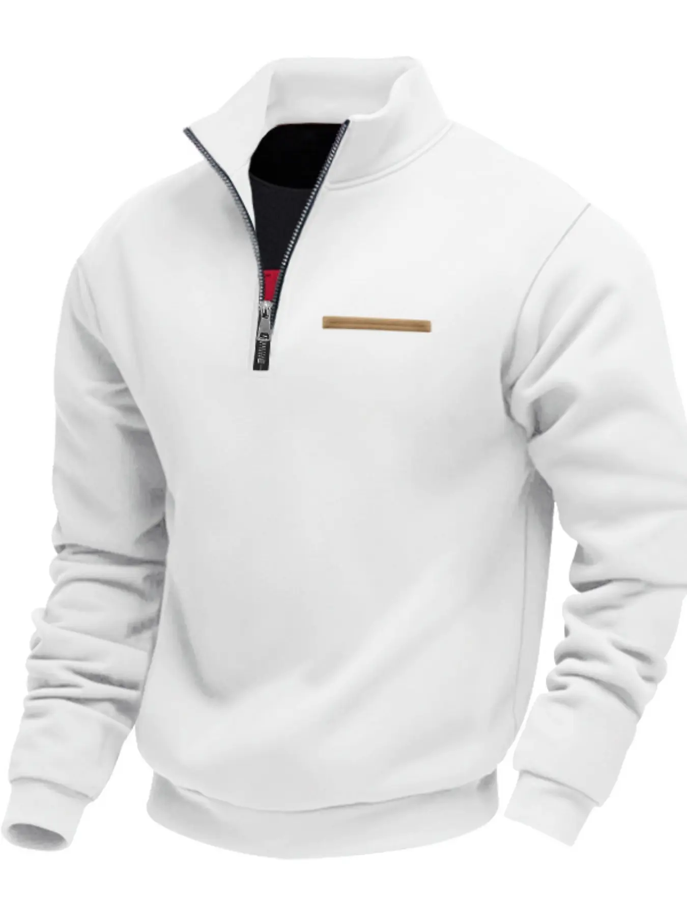 Men's Plain Fleece Half-Zip Cozy Sweatshirts, Loose Casual Minimalist Long Sleeve Pullover, Spring & Fall Daily Wear, Pockets Design, Zipper Style Tops, Fabric, Menswear