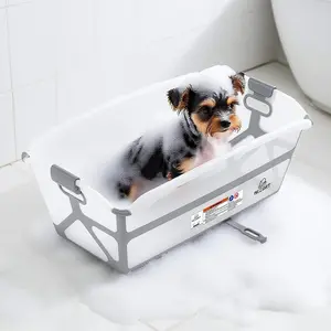 Multipurpose Collapsible Pet Bathtub with Water Drain Plug, Foldable for Puppy Small Dogs Cats, Portable & Space Saving Design, Gray