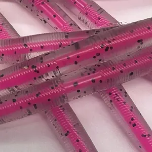 5" Bright Hot Pink Core Shot Worms for Fishing - Pink with Black Dots Fishing Equipment