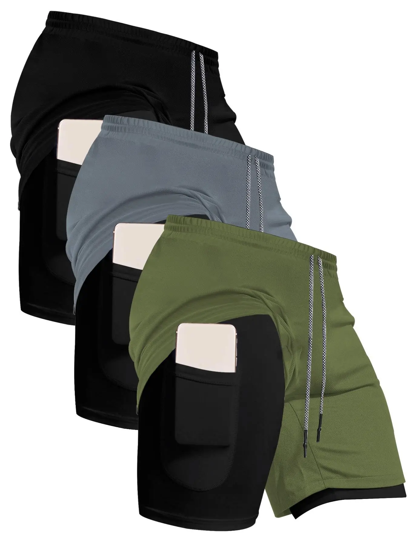 Men's 2 in 1 Colorblock Drawstring Waist Shorts, Regular Fit Casual Pocket Athletic Shorts for Summer, Breathable Men's Bottoms for Exercise Running T